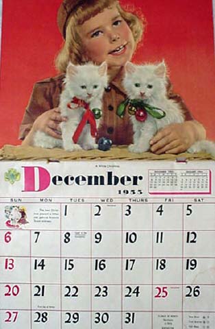 1954 calendar inside december